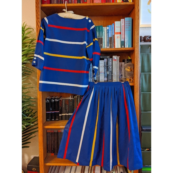 Vintage 80s striped pleated skater skirt set - Picture 3 of 4